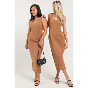 Keisha Bonded Midi Dress in Coffee Brown