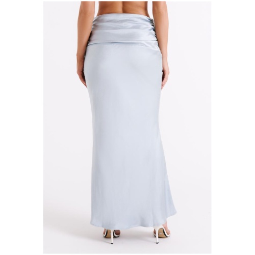 Khalani Ruched Satin Maxi Skirt - Ice Blue