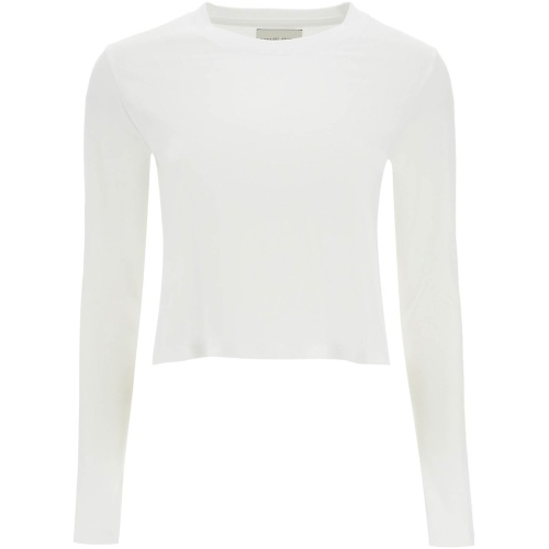 LOULOU STUDIO cropped long sleeve t-shirt white in organic cotton