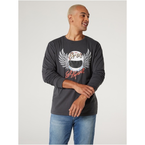 LS Evel Knievel Wings Print Crew Tee Charcoal