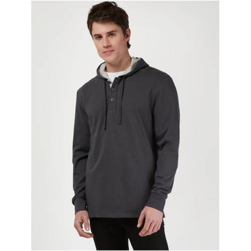 LS Mason Hooded Henley Top Charcoal