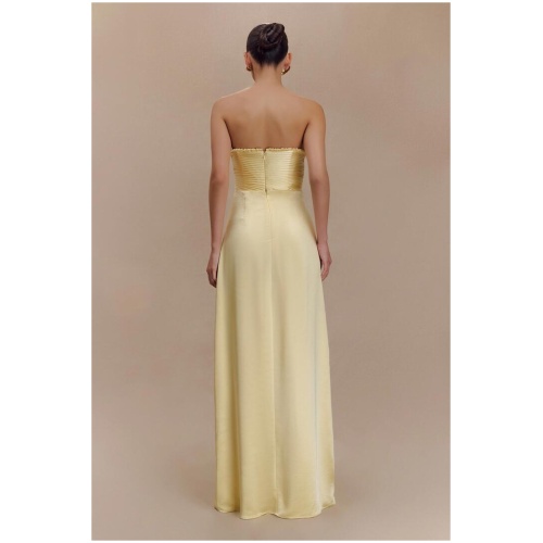 Larissa Satin Maxi Dress With Ruched Petals - Lemon