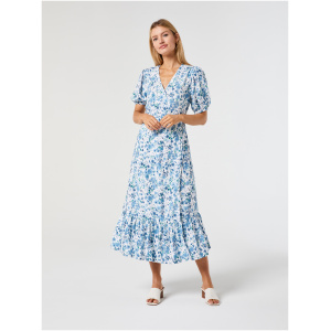 Lila Wrap Front Midi Dress Blue Garden