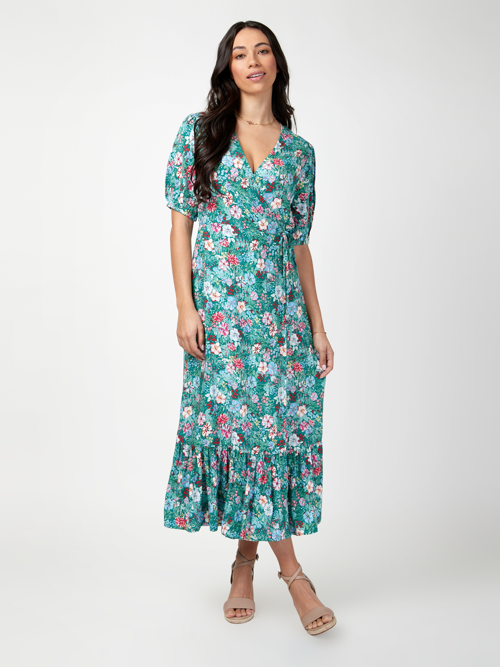 Lila Wrap Front Midi Dress Green Meadow