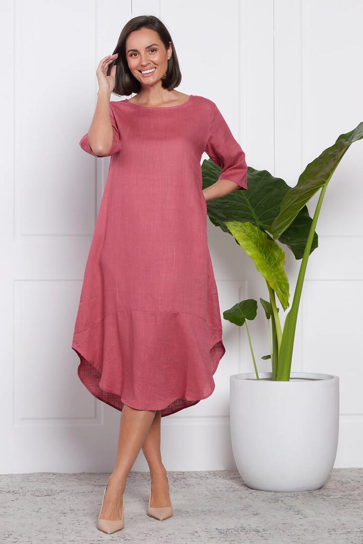 Liorra Linen Dress - Rose - 10