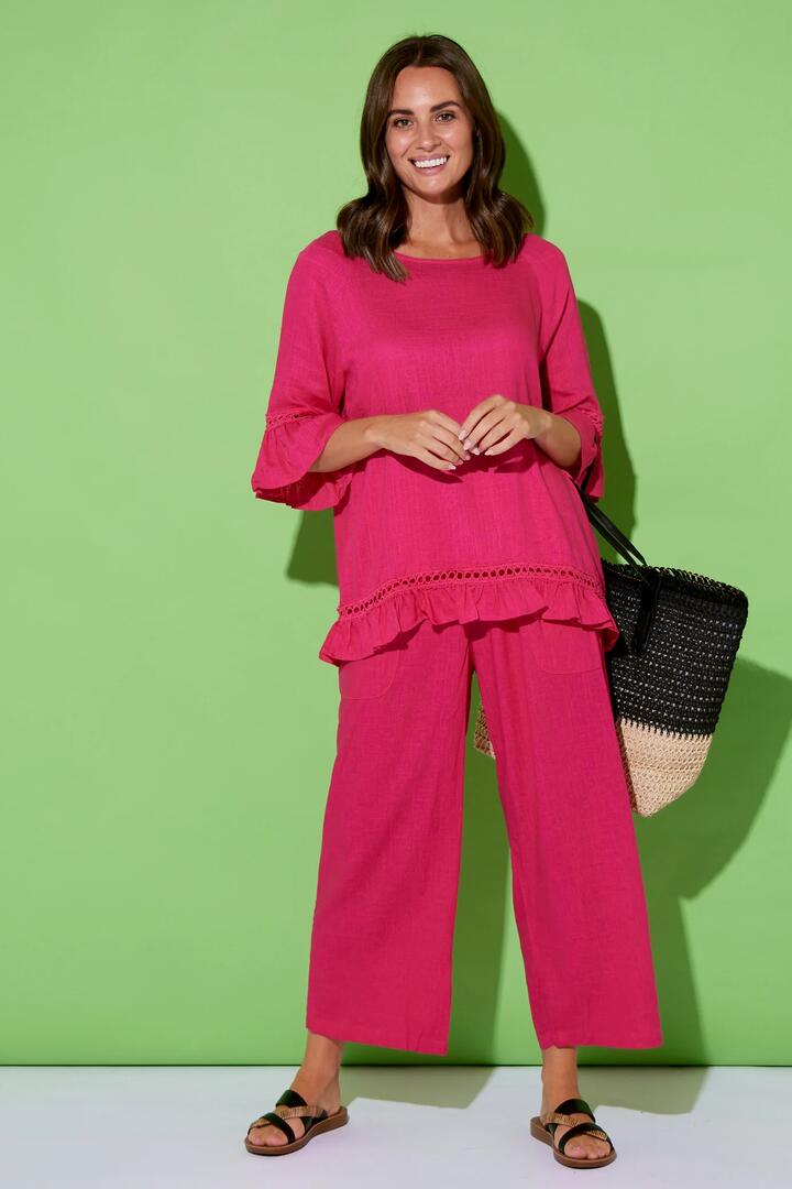 Lorelei Linen Top - Hot Pink - 10