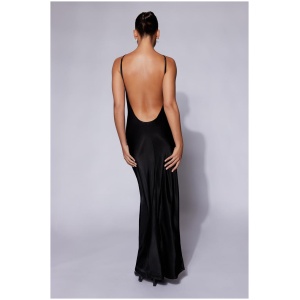 Lucia Satin Cut Out Maxi Dress - Black