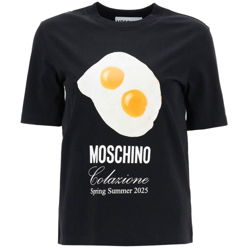 MOSCHINO black cotton t-shirt with fried egg print