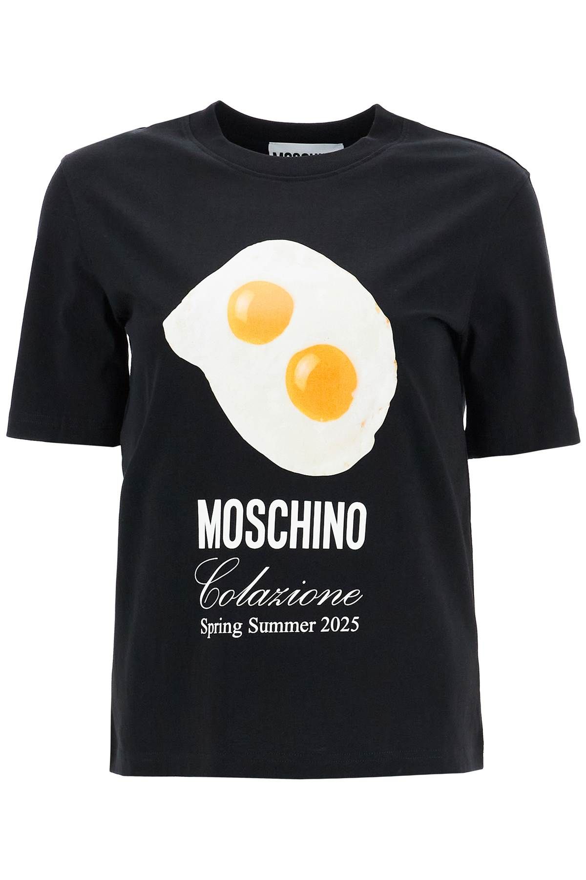 MOSCHINO black cotton t-shirt with fried egg print