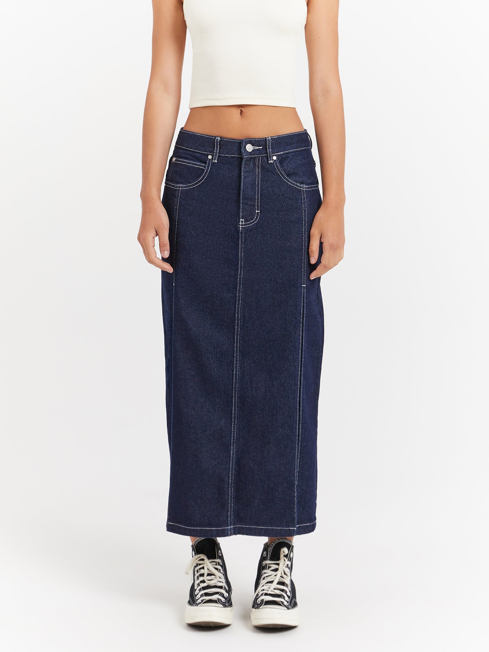 Maeve Midi Skirt in Raw Indigo