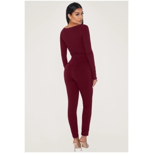 Malene V-Neck Ribbed Long Sleeve Bodysuit - Burgundy