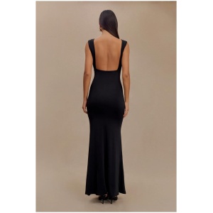 Malia Slinky Ruched Maxi Dress - Black