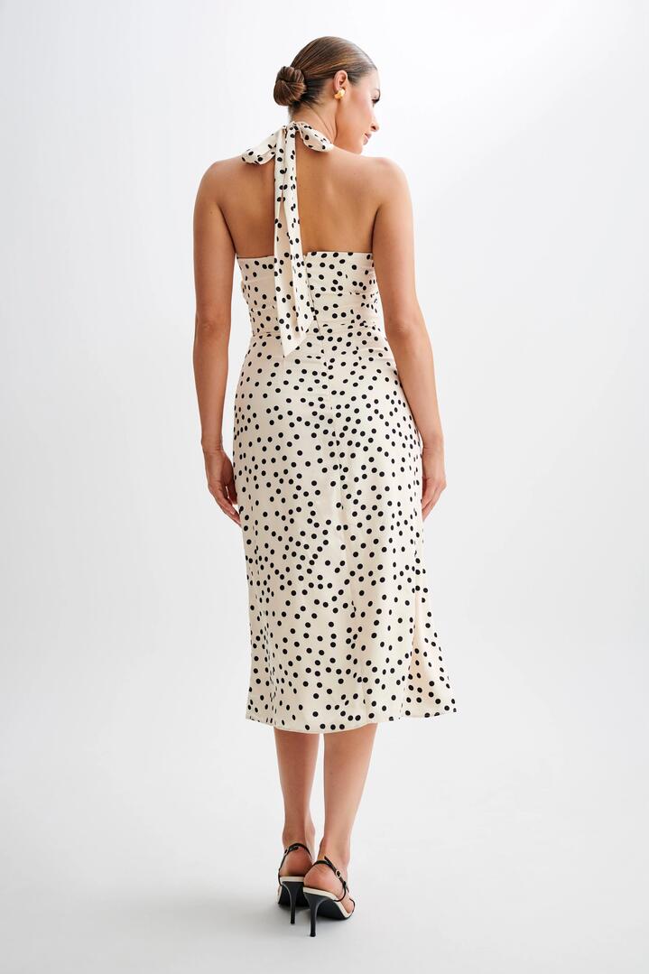 Marguerite Satin Halter Midi Dress - Polkadot