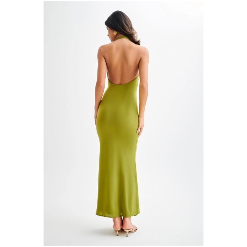 Marianne Asymmetrical Slinky Maxi Dress - Vintage Olive