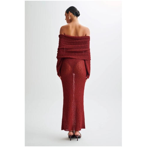 Marisol Off Shoulder Boucle Maxi Dress - Plum