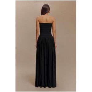 Maureen Cotton Shirring Maxi Dress - Black