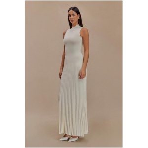 Mavis High Neck Pleated Maxi Dress - Ivory