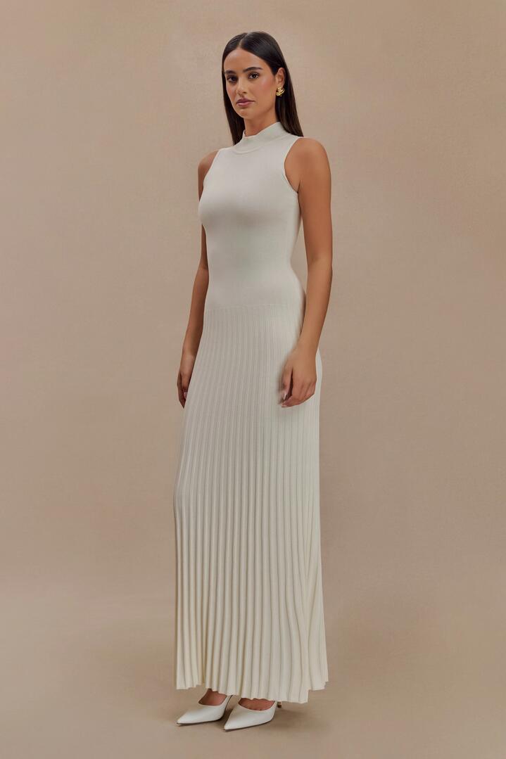 Mavis High Neck Pleated Maxi Dress - Ivory