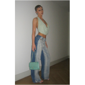 Maya High Rise Wide Leg Jeans Two Tone Blue