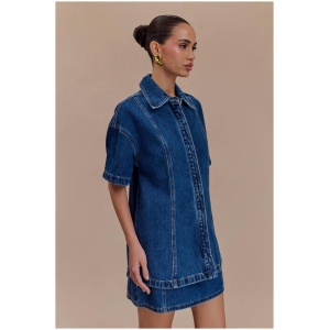 Maya Oversized Denim Shirt - Dark Blue