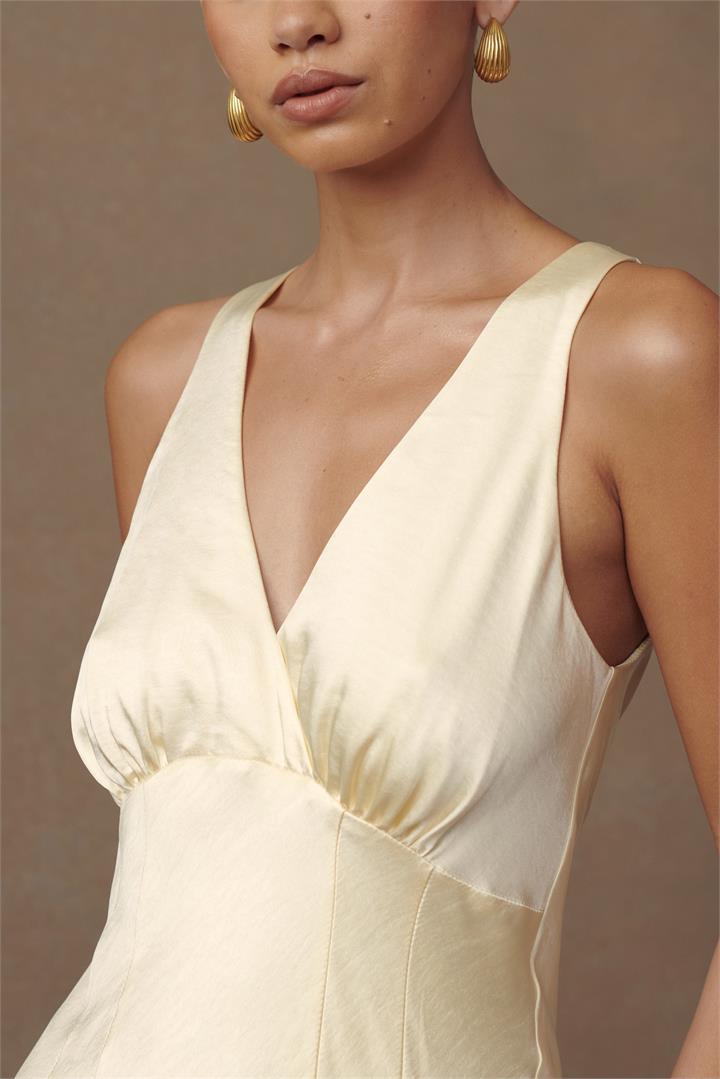 Meghan Satin Maxi Dress - Lemon Sorbet