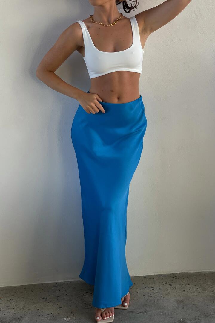 Missy Maxi Satin Skirt - Azure Blue