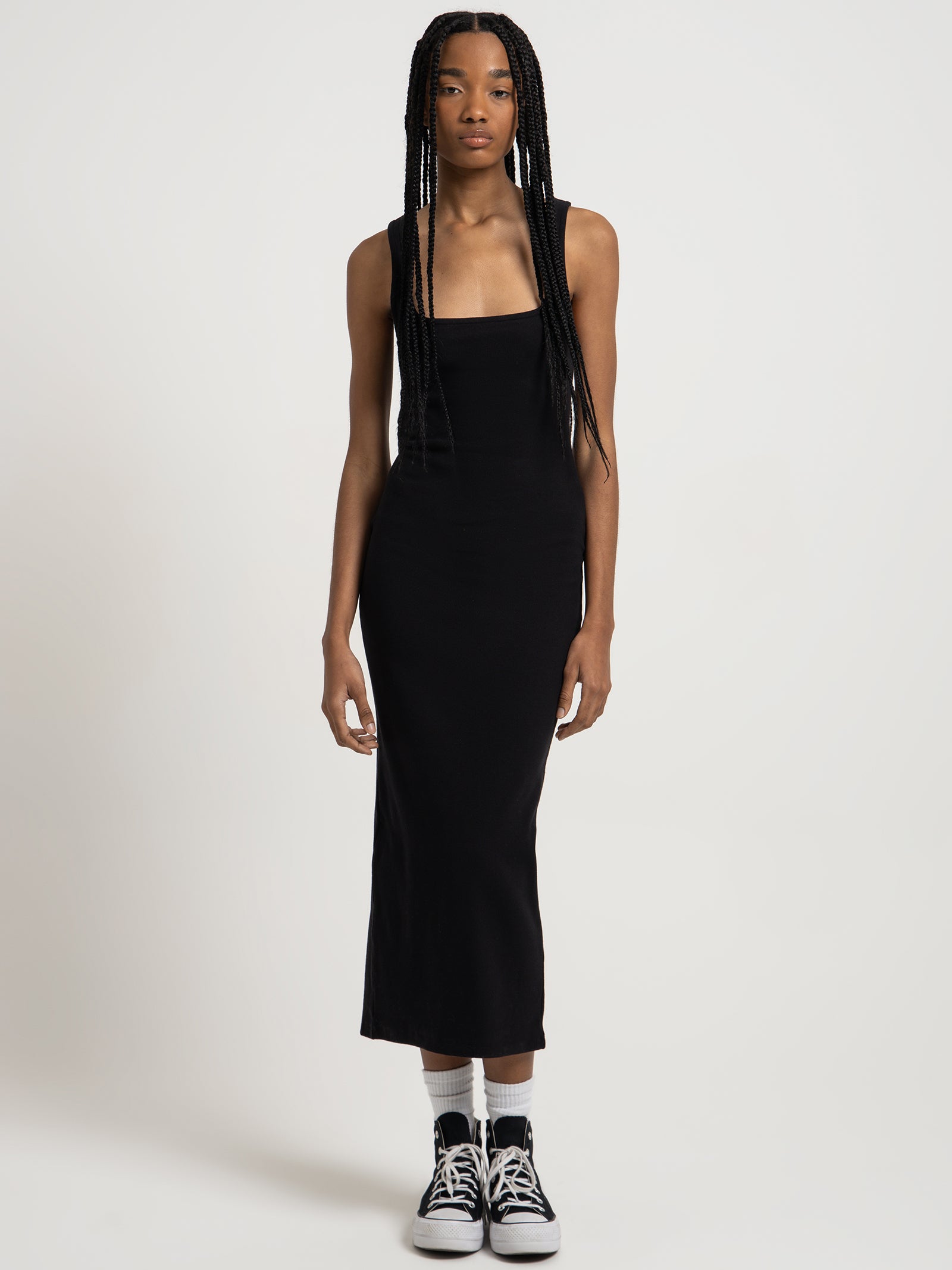 Misty Square Neck Midi Dress in Black