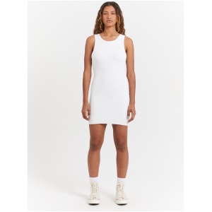 Molly High Neck Rib Dress in White