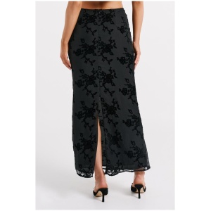 Mona Burnout Velvet Maxi Skirt - Black