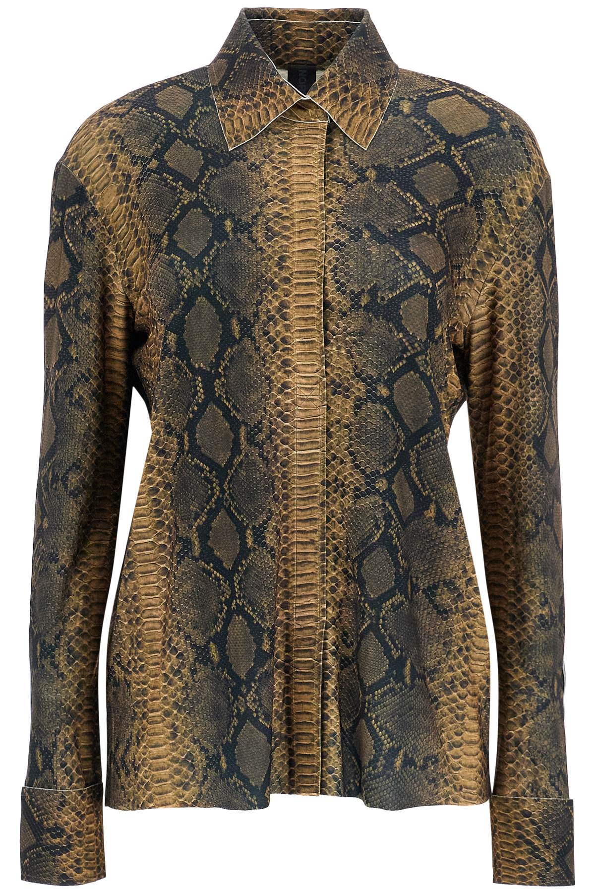 NORMA KAMALI brown python print long sleeve shirt