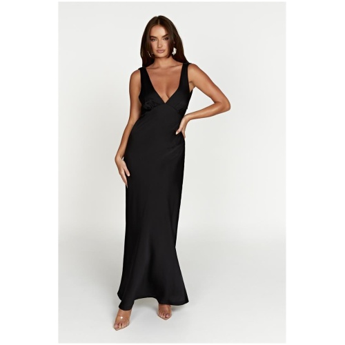 Nadia Maxi Satin Dress With Back Cowl - Black