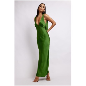 Nadia Maxi Satin Dress With Back Cowl - Emerald