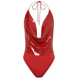 Nathalie Sequin Cowl Bodysuit - Red