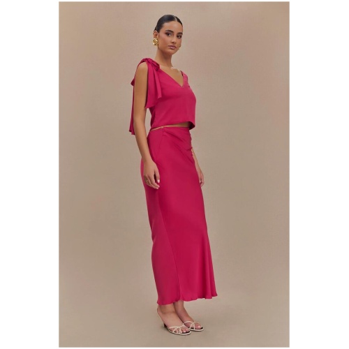 Nicola Satin Asymmetric Maxi Skirt - Pink Cherry