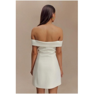 Noelle Off Shoulder Suiting Mini Dress - Ivory