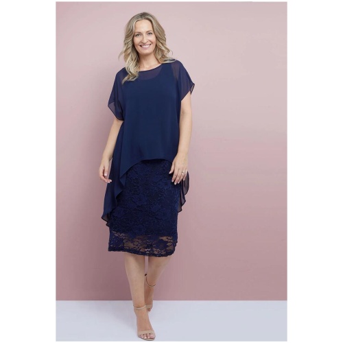 Ophelia Lace & Chiffon Dress - Navy - 10