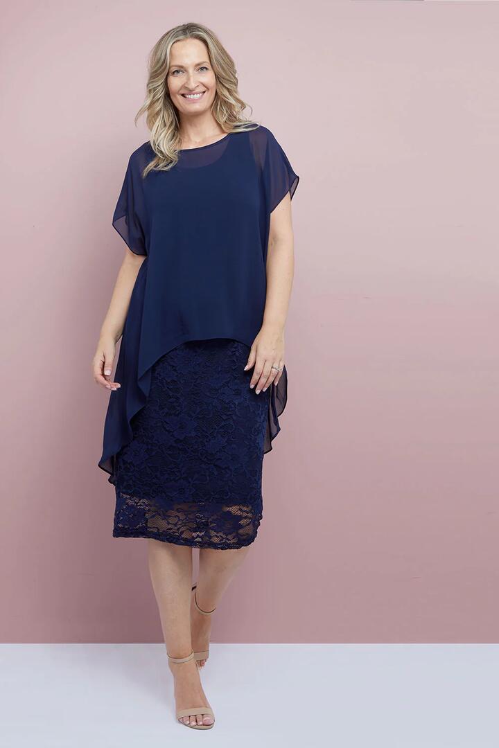 Ophelia Lace & Chiffon Dress - Navy - 10