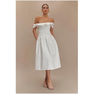 Orla Strapless Cotton Midi Dress - White