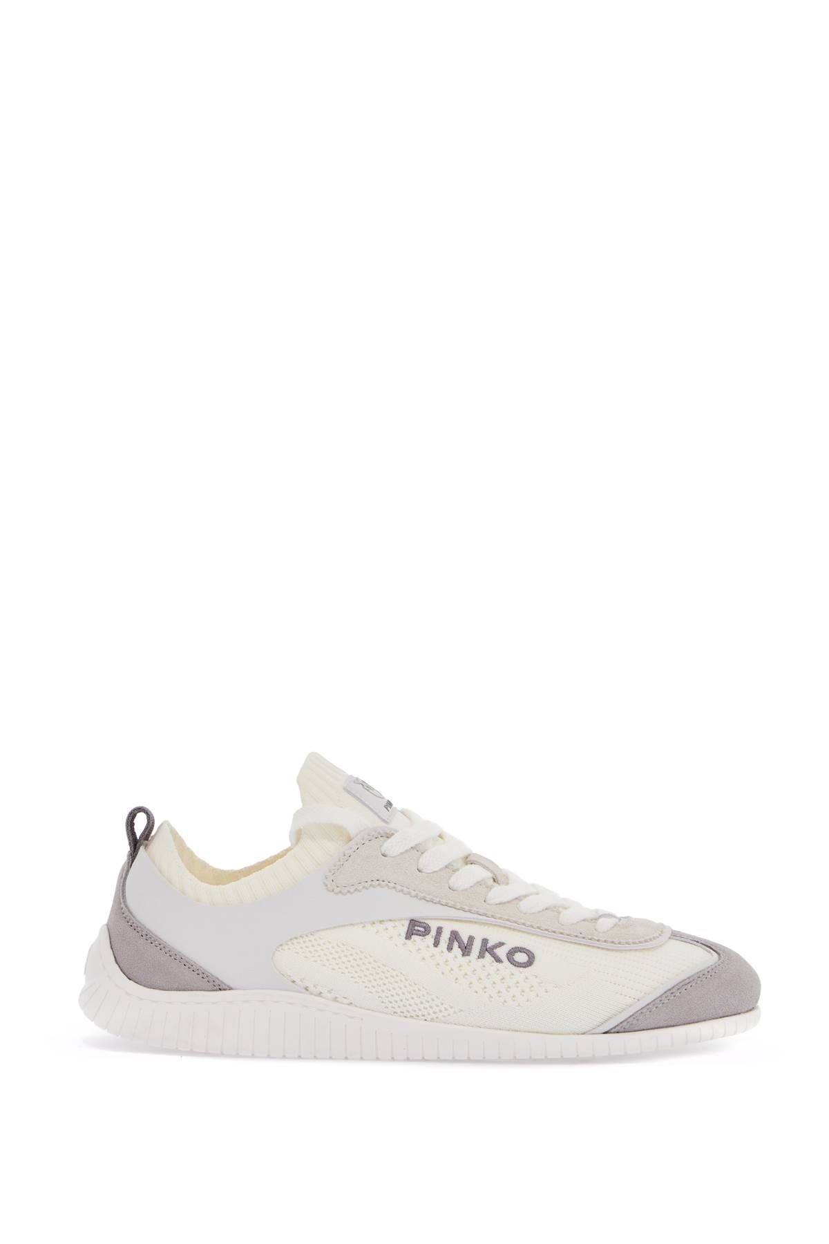 PINKO white latte knit fabric sneakers with light gray details