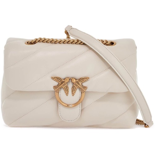 PINKO white silk leather shoulder bag with golden chain