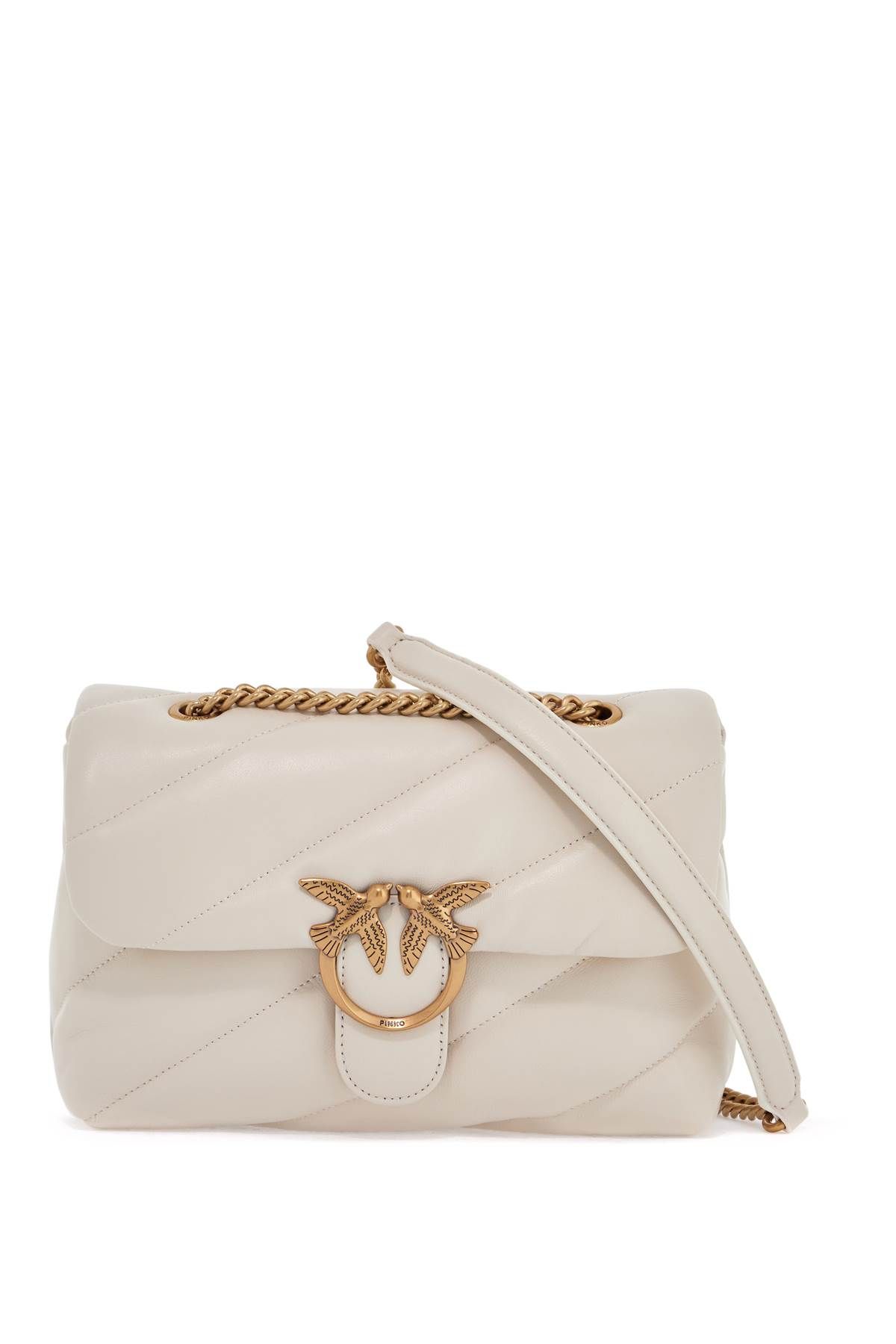 PINKO white silk leather shoulder bag with golden chain