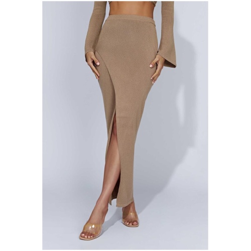 Petra Knit Split Maxi Skirt - Taupe