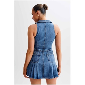 Porter Collared Denim Mini Dress - 70'S Blue