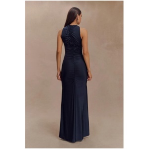 Priya Slinky Ruched Halter Maxi Dress - Navy