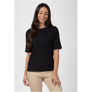 Rib Elbow Sleeve Boatnewck Tee Black