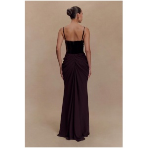 Roxanne Velvet Corset Maxi Dress - Cacao Brown