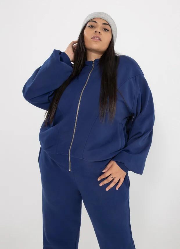 Royàl Zipped Up Jacket - Curve in Blue