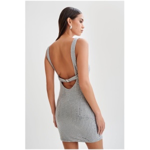 Ryann Mirrored Diamante Mini Dress - Silver