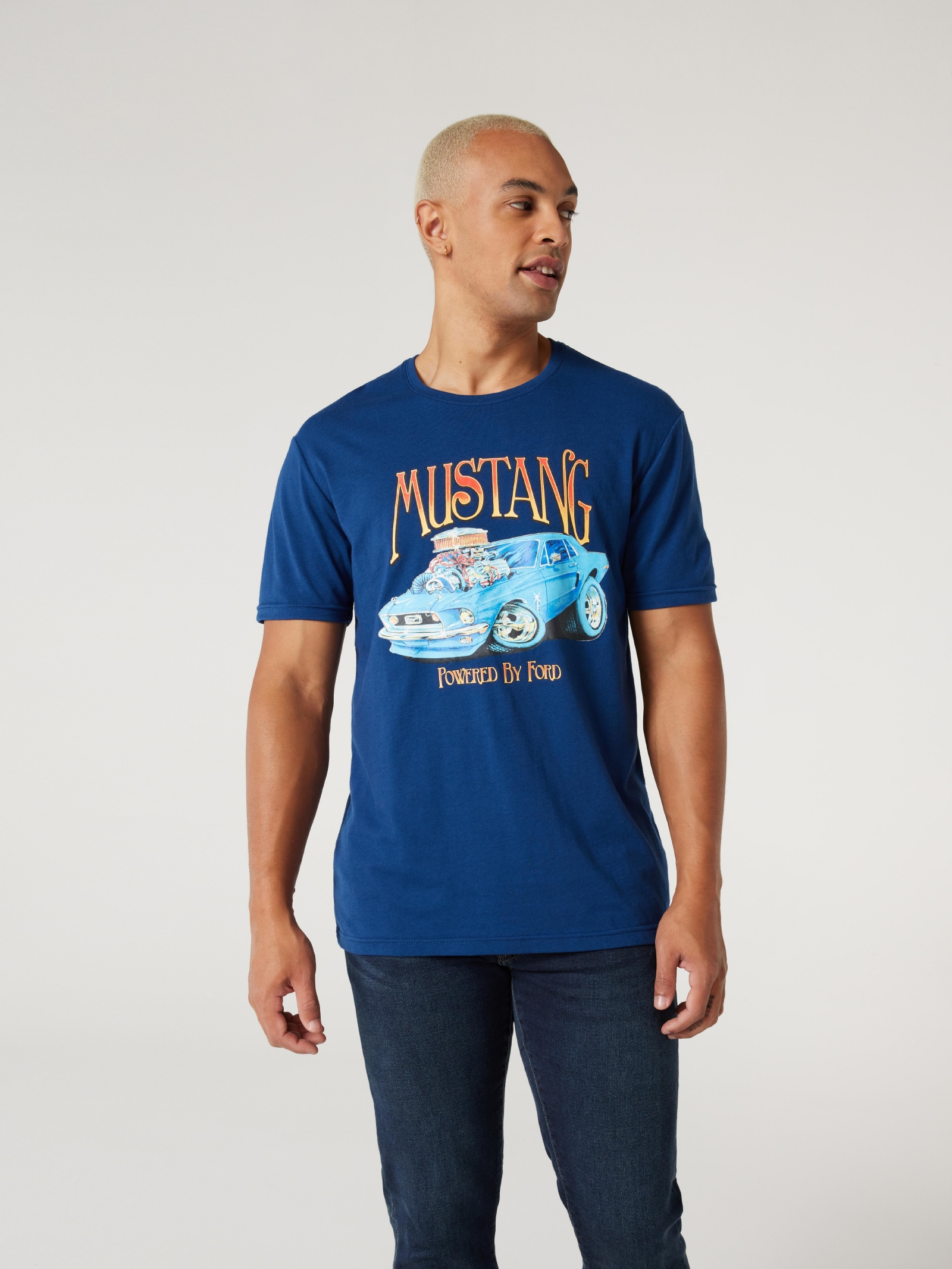 SS Ford Mustang Print Crew Tee White