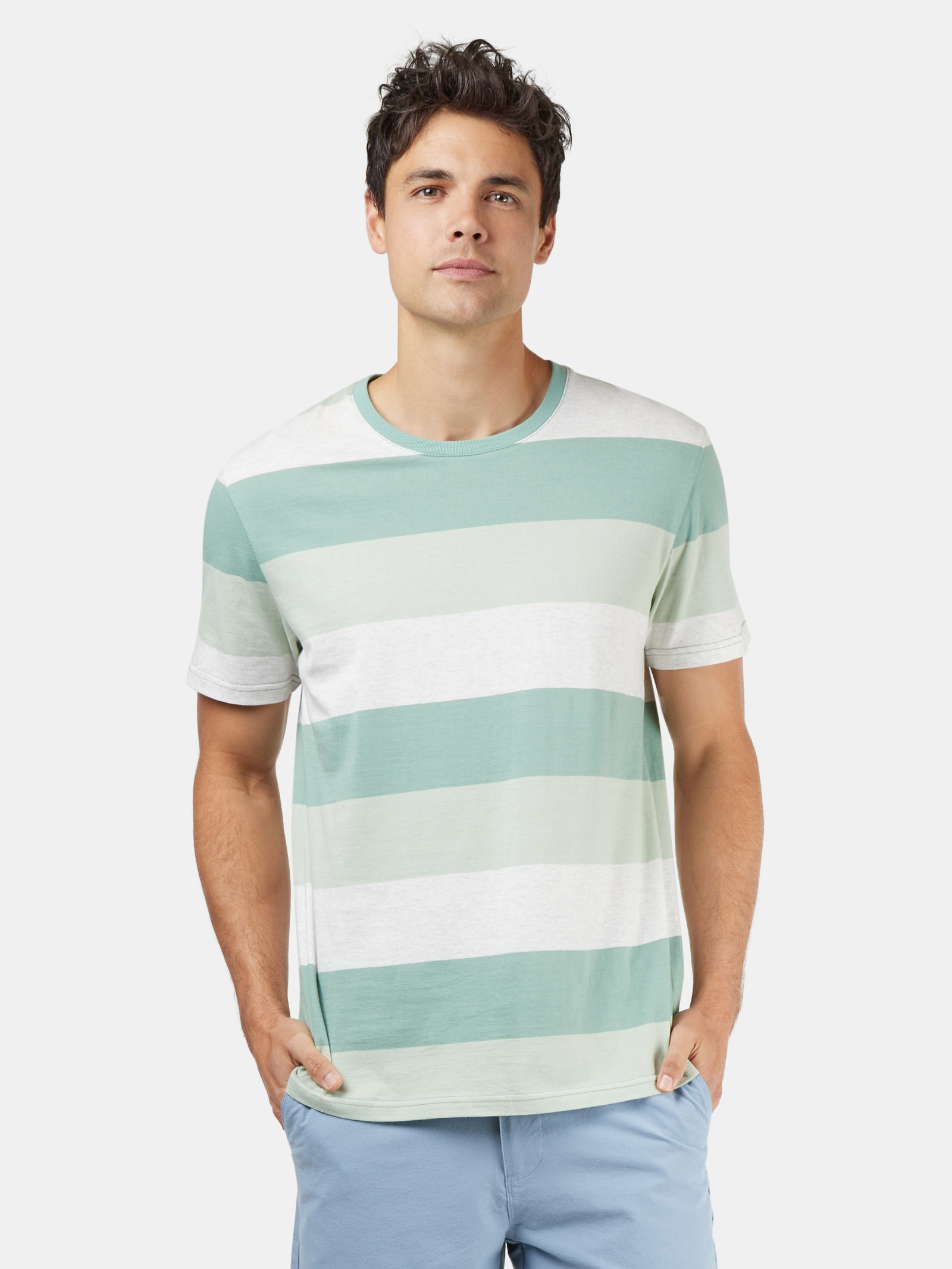 SS Vincent Stripe Crew Tee Sea Green Multi